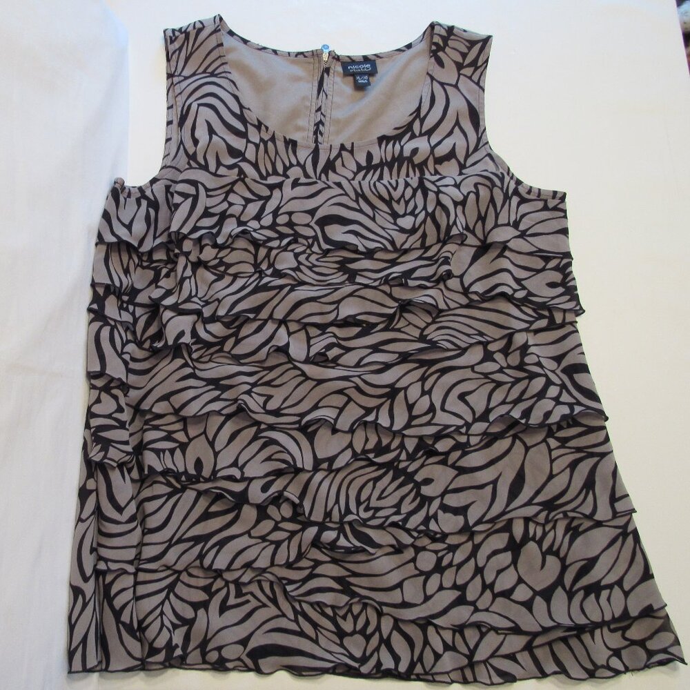 Nicole by Nicole Miller Front Ruffled Floral Print Sleeveless Top Black/Gray
